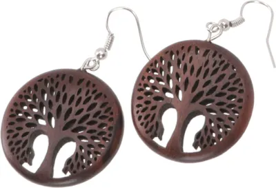 Produktbild von Ethno Ohrringe, Boho Holzohrringe - Baum des Lebens, Braun, Ohrringe + Ohrstecker Modeschmuck