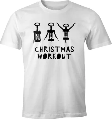 Produktbild von Herren T-Shirt Weihnachten lustig Christmas Workout Flaschenöffner Korkenzieher Wein trinken Fun-Shirt Moonworks® weiß XS
