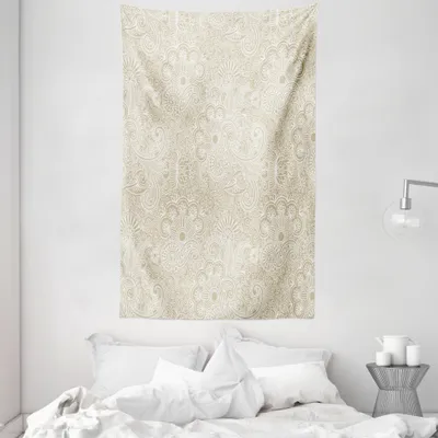 Produktbild von ABAKUHAUS Henna Wandteppich und Tagesdecke, Nature Inspired Kunst-Motiv aus Weiches Mikrofaser Stoff Waschbar ohne Verblassen Digitaldruck, 140 x 230 cm, Weiß und Tan