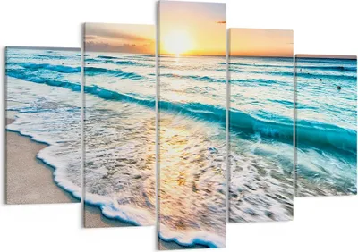 Produktbild von Bild auf Leinwand - Leinwandbild - Meer Welle Strand - 150x100cm - Wand Bild - Wanddeko - Leinwanddruck - Bilder - Kunstdruck - Wanddekoration - Leinwand bilder - Wandkunst - EA150x100-3621