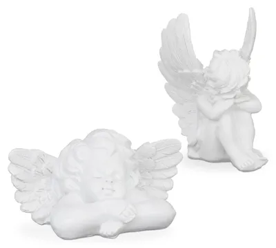 2er-Set Engel-Figuren, Polyresin, Weiß, wetterfest, 10 cm