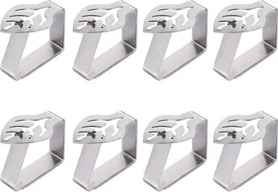 Image de Pinces de table en acier inoxydable, lot de 8, fixations pour nappes, décoration de table, accessoires, pinces de table, couleur argent