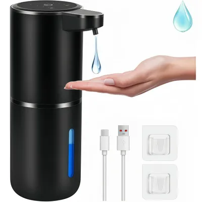 Produktbild von Seifenspender Automatisch mit Sensor Infrarot, 4 Stufen einstellbar&Batterieanzeige, 380ml Elektrischer Seifenspender, USB-Aufladung, IPX5, Schwarz