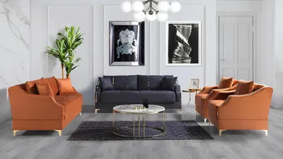 Produktbild von Sofagarnitur 3+2+1+1 Sitzer Wohnzimmer Set Komplett Textil Sofa Sessel Holz Neu