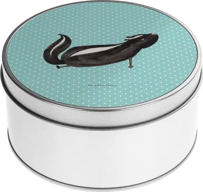 Produktbild von Mr. & Mrs. Panda Metallbox Stinktier Yoga - Türkis Pastell - Geschenk, Keksdose, Wildtier, Lache, keksdosen, Namaste, Dose, zuckerdose, Liebe, Kaffeedose, Raubtier, Skunk