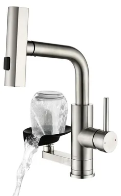 Immagine prodotto di Miscelatore da cucina estraibile, argento, con 3 tipi di getto, display LED per la temperatura