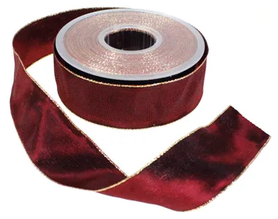 Produktbild von 25m Taftband Goldkante B40mm Drahtkante Dekoband Schleifenband Weihnachten, Farbe:bordeaux