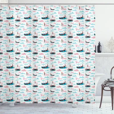 Immagine prodotto di ABAKUHAUS Italia Tenda da doccia, motivo ripetuto con gondole e gondolieri di Venezia e nuvole, 175 x 180 cm, bianco e multicolore