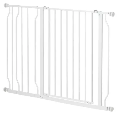 Image de Grille de sécurité pour animaux, en acier/ABS, largeur réglable de 75 à 115 cm, hauteur 76 cm, porte à double battant, fixation par pression