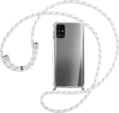 Produktbild von Handykette Backcover-Schutzhülle mit Band (Metall silberfarben) für Samsung Galaxy M31s - weiß/grau