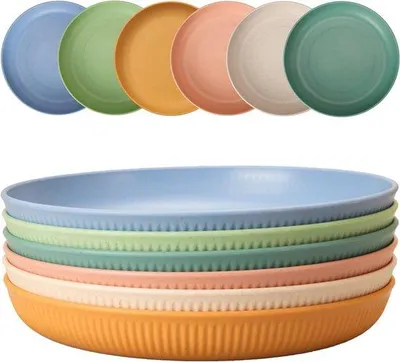 Produktbild von Unyqoos® 6er-Set unzerbrechliche tiefe Kunststoffteller 22,5 cm (9 Zoll) – Camping- & Picknickteller für Salat und Pasta, mikrowellen- und spülmaschinenfest