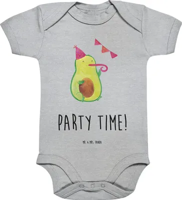 Produktbild von Mr. & Mrs. Panda babykleidung body Avocado Party Zeit 12. - 18. Monat - Heather Grey - Geschenk, baumwolle, Strampler, Babybody, Baumwollbody, overall baby, Geburtstag