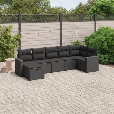 Produktbild von 7-tlg. Garten-Sofagarnitur - mit Kissen Schwarz Poly Rattan - Gartenmöbelset 3263501