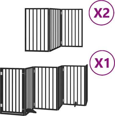 Produktbild von vidaXL 12-tlg. Hundetor mit Tür Faltbar Schwarz 600 cm Pappelholz