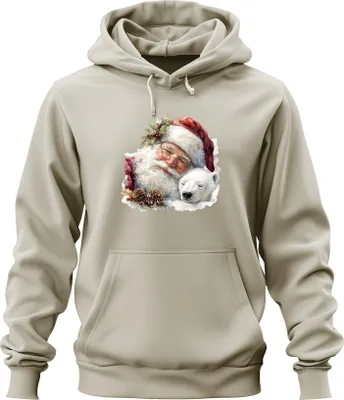 Zdjęcie produktu dla Father Christmas Polar Bear Pine Cone Christmas Watercolour Vintage Uni Bluza z kapturem, Nature, S