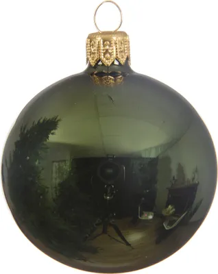 Produktbild von Weihnachtskugeln Glas 10cm mundgeblasen 4er Box - Piniengrün glänzend