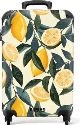 Obrázok produktu pre NoBoringSuitcases.com Kufor na príručnú batožinu z tvrdej škrupiny 55x35x20 cm, 36L, farebné potlače ovocia pre ženy: Béžová s citrónmi a listami, cestovný kufor so 4 kolieskami