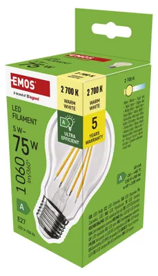 LED žárovka Filament A60 A CLASS/ E27 / 5 W (75 W) / 1 060 lm / teplá bílá