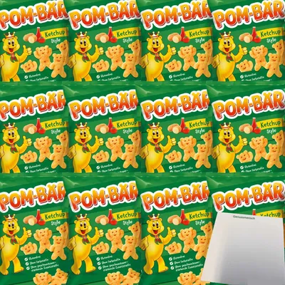 Produktbild von Funny Frisch Pom-Bär Ketchup Kartoffel-Snack Glutenfrei 12er Pack (12x75g Packung) + usy Block
