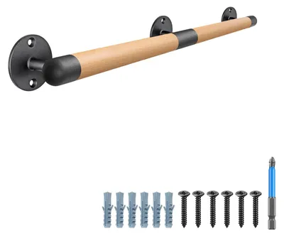 Productafbeelding van 81 cm houten binnentrapleuning, antislip en barrièrevrij voor ouderen