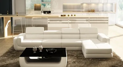 Zdjęcie produktu dla Ecksofa Ledersofa Wohnlandschaft L-Form Sofa Couch Polster Sitz Ecke Tettau Weiß