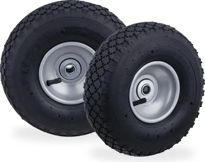 Produktbild von Relaxdays Sackkarrenrad 3.00-4, 2er Set, luftbereiftes Komplettrad mit Stahlfelge, für 16 mm Achse, 100 kg, schwarz