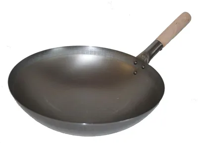 Produktbild von Wok 35 cm, rundem Boden, Kohlenstoffstahl, Holzgriff, für Gas und Induktion