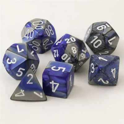 Produktbild von Chessex Gemini Blau-Stahl Weiß Polydice Würfel Set 7 Stück