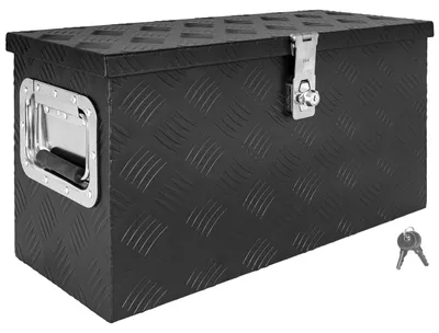 Image de Boîte à Timon Noir Boîte à outils Caisse de camion Boîte en Aluminium Box de remorque avec couvercle Verrouillable Boîte de Transport Rangement D040 trucky