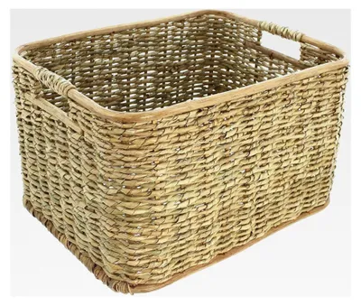 Produktbild von Großer Aufbewahrungskorb aus Rattan und Schilfstroh, 46x36x28 cm, Schrankkorb, Regalkorb, Wäschekorb