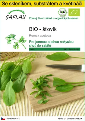 Obrázek produktu pro SAFLAX Kultivační sada - BIO - šťovík - Rumex acetosa - 400 Semena - S mini skleníkem, pěstebním substrátem a 2 květináči