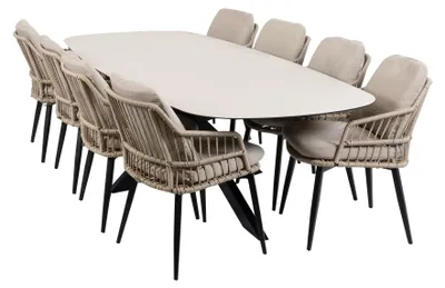 Produktbild von 9-teiliges Garten-Set | 8 Isabel Gartenstühle | Gartentisch Malaga 280 x 115 cm | Sand & Schwarz