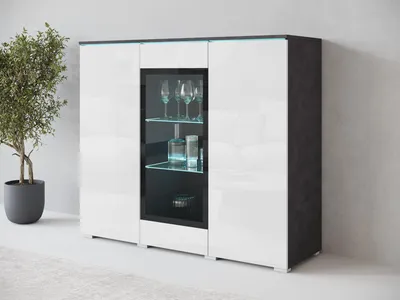 Obrázek produktu pro Prosklená komoda HERMINA 120 - matera / lesklá bílá