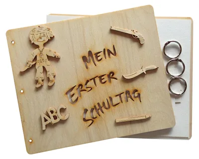 Bastelset Erinnerungsalbum 'Mein erster Schultag II', Holz/Papier, 25x20,5 cm