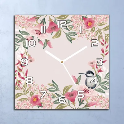 Produktbild von Deko Glasuhr Wanduhr 30x30 Blumenzweig rosa Quarz Küchenuhr Bürouhr