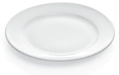 Produktbild von 12 flache Teller Ø 23 cm mit Randverstärkung weiß, Porzellan