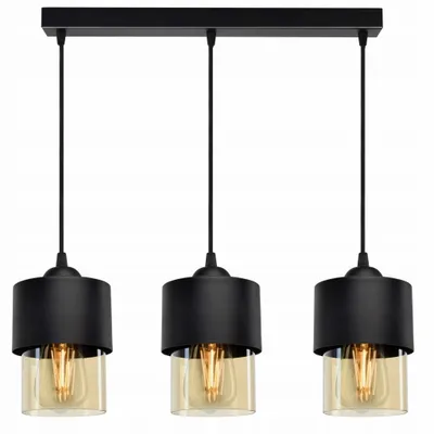Produktbild von LUXOLAR Pendelleuchten 3 flammig Schwarz mit honig Glasschirm E27 60 W, Deckenleuchte für Wohnzimmer, Küchen - Hängelampe Modern Design
