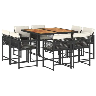 Produktbild von 9-tlg. Garten-Essgruppe mit Kissen Schwarz Poly Rattan