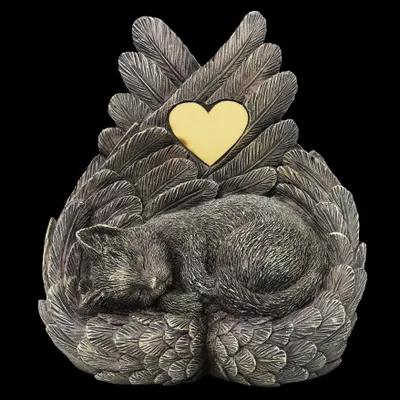 Produktbild von Katzen Urne - Katze schläft in Engelsflügel Tierurne Tier Katzenurne Urne Bestattung Andenken Engel Gedenkstätte