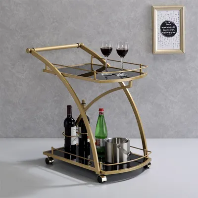 Produktbild von Servierwagen EVO edles Design Beistellwagen Servicewagen Teewagen in gold mit schwarzem Glas