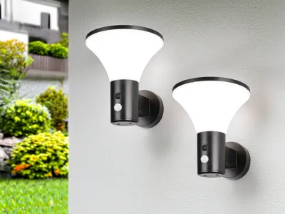 Produktbild von 2er SET moderne Hybrid LED Außenwandleuchten mit Bewegungsmelder Strom und Solar