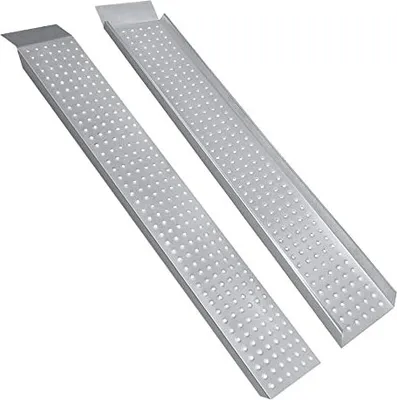 Produktbild von TRMLBE 2X Auffahrrampe Stahl Laderampe Rampe, 135cm Verladerampen | Max 400 kg | Verladerampe | Verladeschiene | Verzinkter Stahl | Antirutsch für Auto Motorrad Quad PKW, Silber
