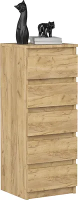 Produktbild von VBChome Kommode mit 5 Schubladen 40 x 39 x 105 cm EicheGrifflose Schubladenkommode Mehrzweckschrank für Flur Schlafzimmer Wohnzimmer Kinderzimmer