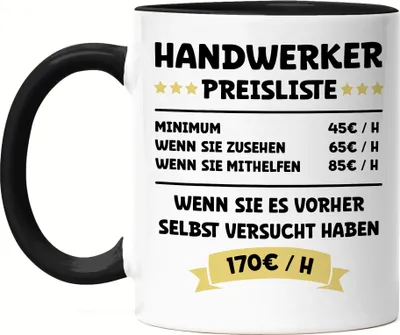 Produktbild von Handwerker Preisliste Tasse Schwarz Maschinen Bauteile Objekte Werkzeug Begabung Gebäude Möbel Beruf Arbeit
