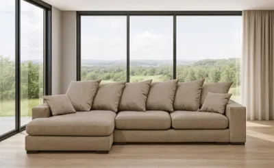 Zdjęcie produktu dla Sofa w kształcie L GABON narożnik z funkcją spania Riviera beżowy lewy