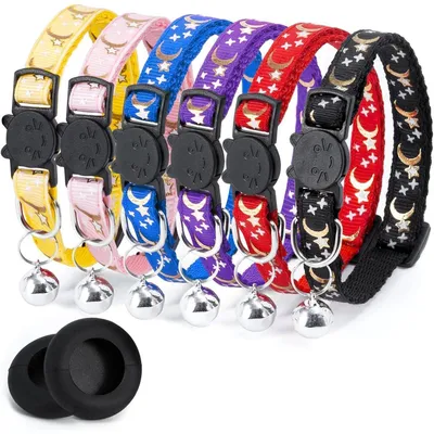 Produktbild von Katzenhalsband mit AirTag Halterung, Glöckchen, Schnellverschluss, Reflektierend, Verstellbar, 20,3-34,5 cm