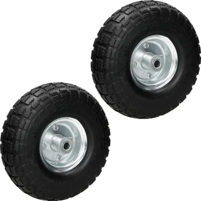 Produktbild von ECD Germany 2er Set Sackkarrenrad Blockprofil aus pannensicherem PolyurethanVollgummi, 4.10/3.50-4 / Ø260x85mm, mit Kugellager und Stahlfelge, 130kg Tragkraft, Schwarz