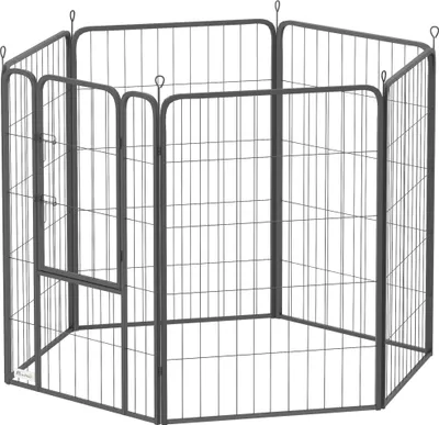 Produktbild von Laufstall für Hunde mit 6 Paneelen, robust, mit sicherer Tür, für drinnen und draußen, für Garten, Camping, 100 cm hoch