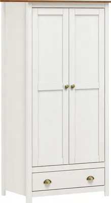 Produktbild von Möbilia Kleiderschrank | 2 Türen, 1 Schublade | Kiefer massiv | B 91 x T 54 x H 185 cm | weiß-braun | 19020022 | Serie SCHRANK