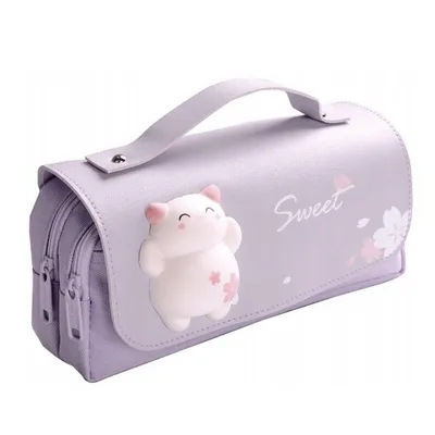 Image de Grande trousse polyvalente à double compartiment avec chat violet PR14FIO